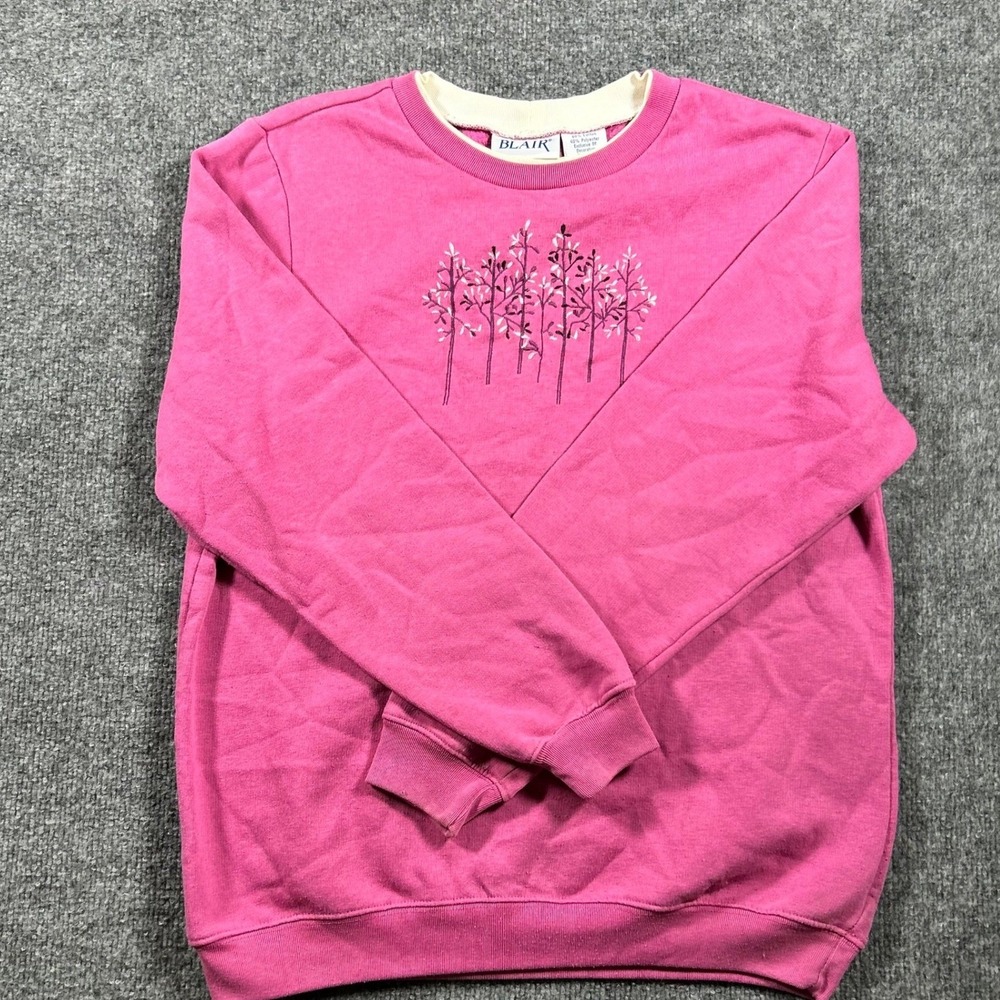 Blair Sweatshirt Womens Size Medium Pink Embroidered Tree Layered Collar Casual